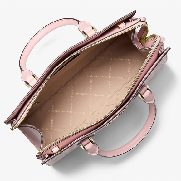 Michael Kors Sheila Medium Sequined Floral Satchel Bag Powder Blush Multi - Picture 10 of 12